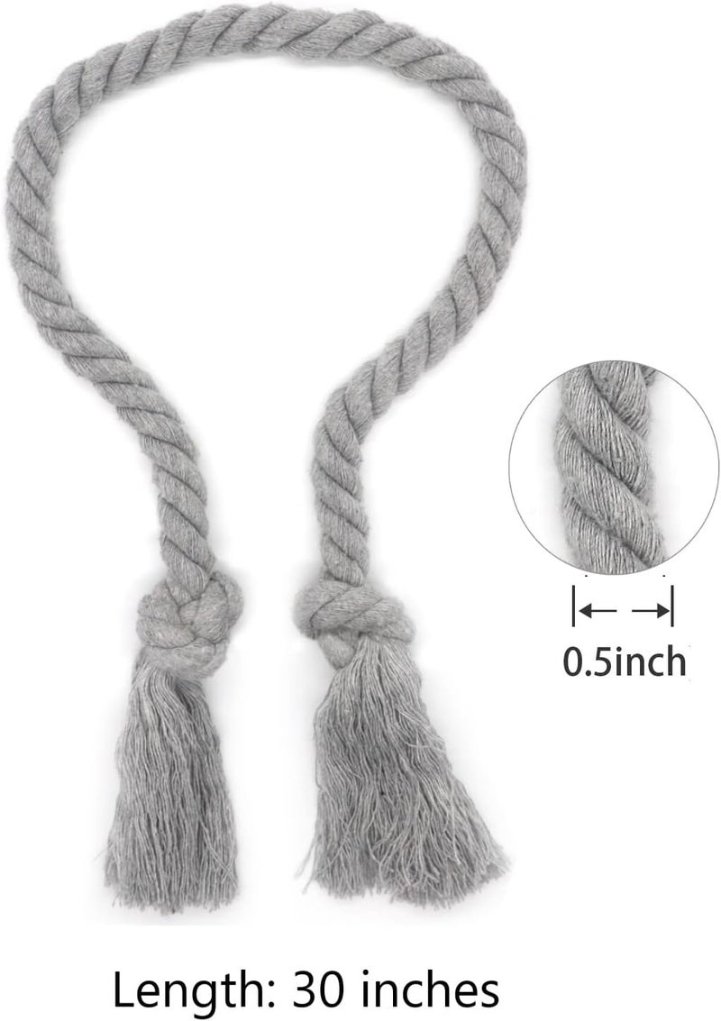 Yteseery 4 Pack Curtain Ties Rope, Outdoor Curtain Tiebacks, Natural Cotton Curtain Holders, Village Rustic Farmhouse Curtain Holdbacks, Nautical Curtain TieBacks for Patio Pergola Drapes, Grey - Image 3